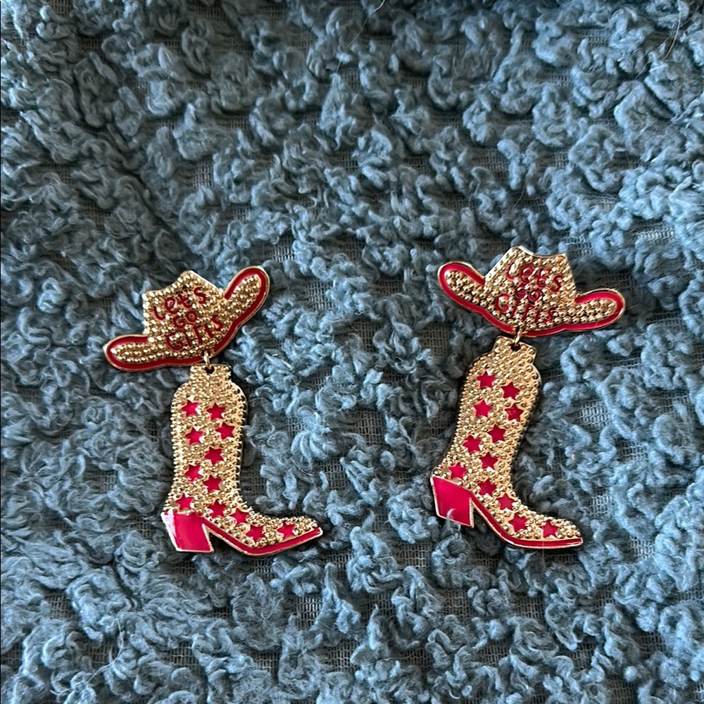 Pink and Gold Cowboy Boot Earrings